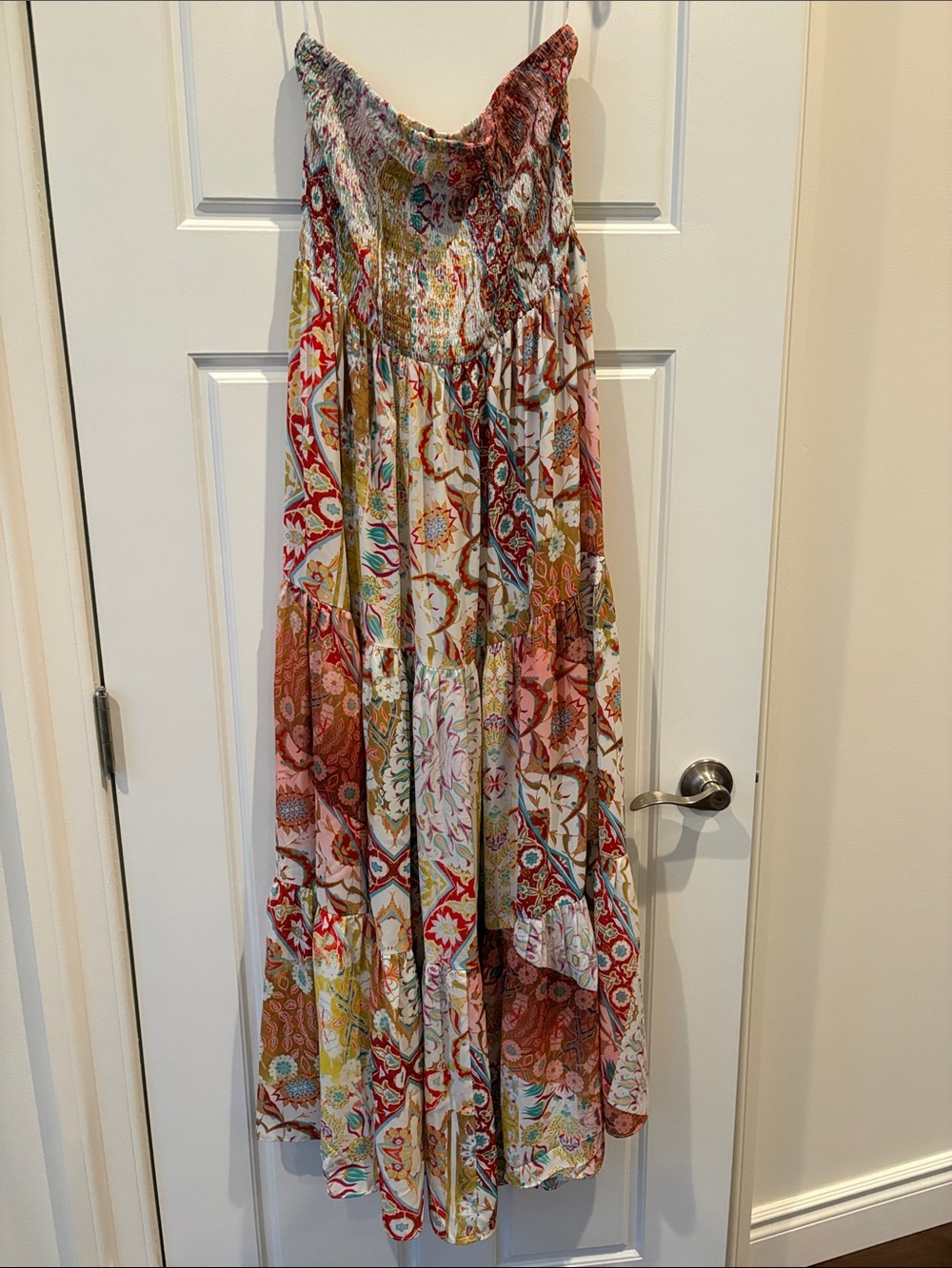 City Chic Strapless Maxi Dress in Multicolor Floral Patchwork